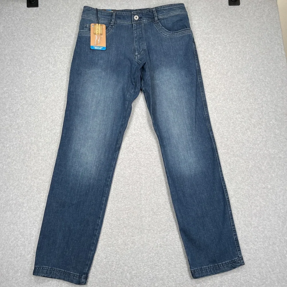 NEW KUHL Denim Klassik Fit Jeans Mens 35x34 Blue Medium Wash Stretch Zip 5200